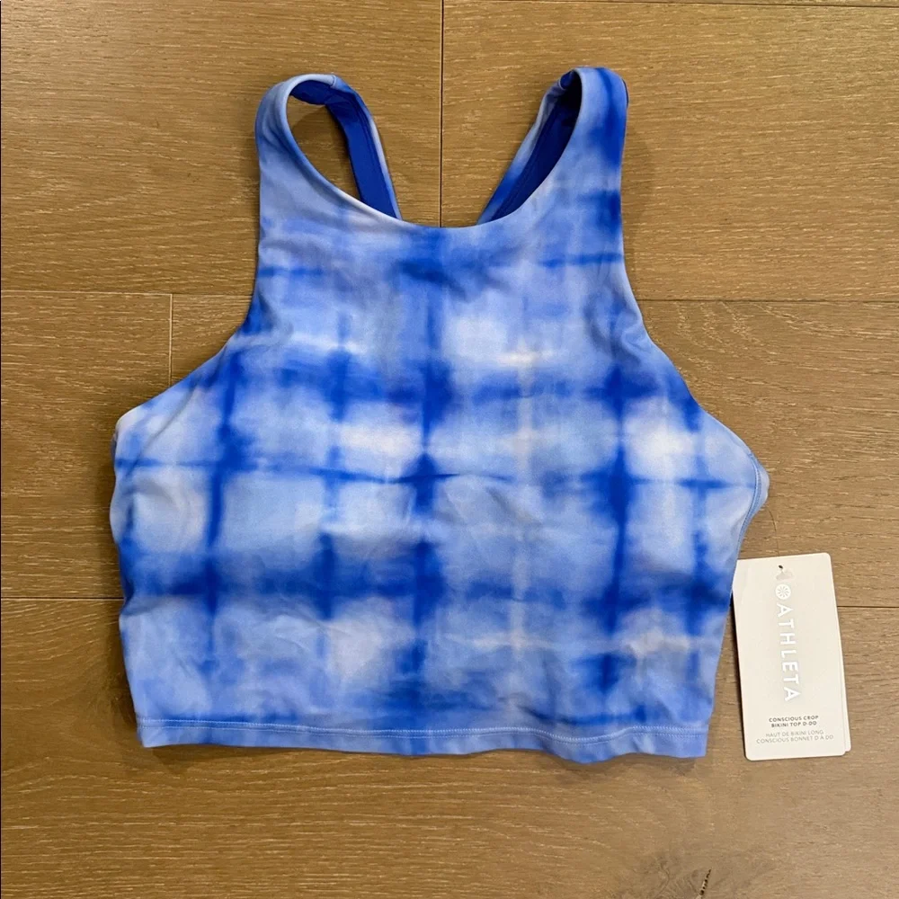 NWT Athleta Conscious Crop Bikini Top in Powervita, Tie Dye Blue | medium D-DD